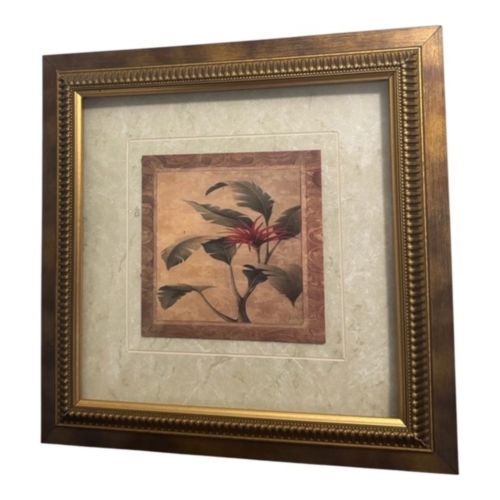 Kirkland's Home Gold Framed Tropical Botanical Red Flower Wall Art 13x13